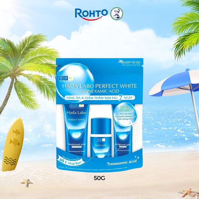 Bộ dưỡng sáng da Hada Labo Perfect White Tranexamic Acid Travel Set (Perfect White Tranexamic Acid Cleanser 15g + Perfect White Tranexamic Acid Lotion 20g + White Tranexamic Acid Cream 12G)
