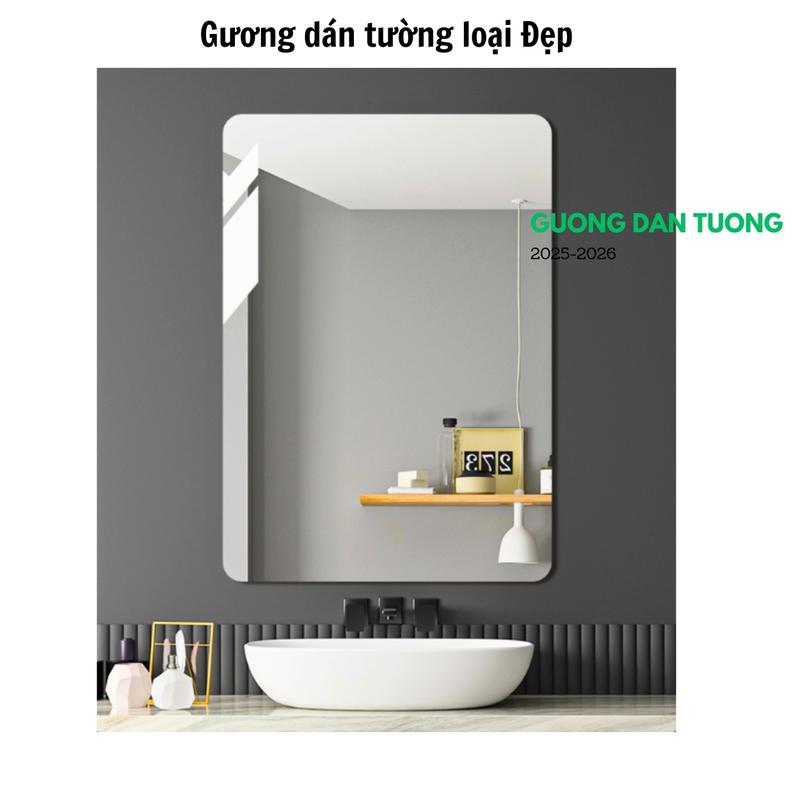 Gương dán tường hình chữ nhật bo cạnh ( gương thật ) kích thước 30x45cm, Decor phòng tắm,  bàn trang điểm, Dán Tủ Quần Áo, trang trí nội thất guongdenled