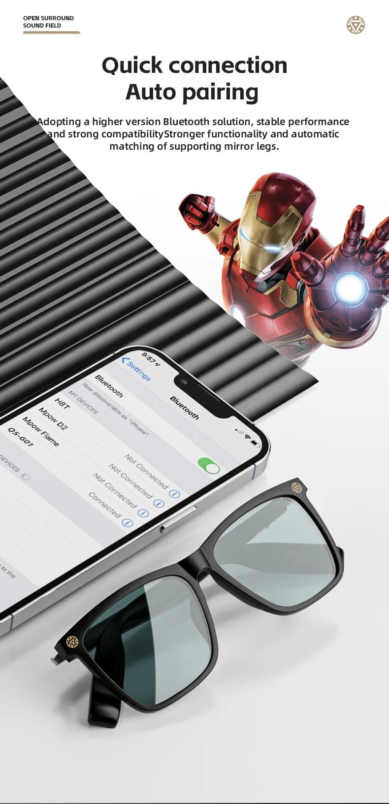 Product Introduction of แว่นตาอัจฉริยะ, MARVEL, บลูทูธไร้สาย 5.4, แว่นกันแดด, กีฬากลางแจ้ง, การโทรออกแบบแฮนด์ฟรี, แว่นตาป้องกันแสงสีฟ้า, เหมาะสำหรับการฟังเพลง 7