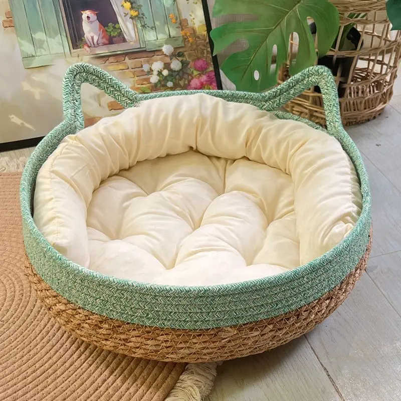 Tổ Mèo, tất cả các mùa, đệm cho thú cưng, tổ mát mẻ cho mùa hè, thích hợp cho mèo và thỏ, được làm bằng Mây, tổ ngủ, 2024 7