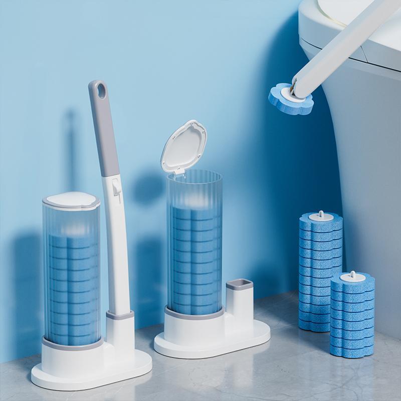 Toilet Brush Set, 1 Set Including Long Handle Toilet Brush & 24pcs Disposable Replacement Brush Head, Bathroom Cleaning Tool 0