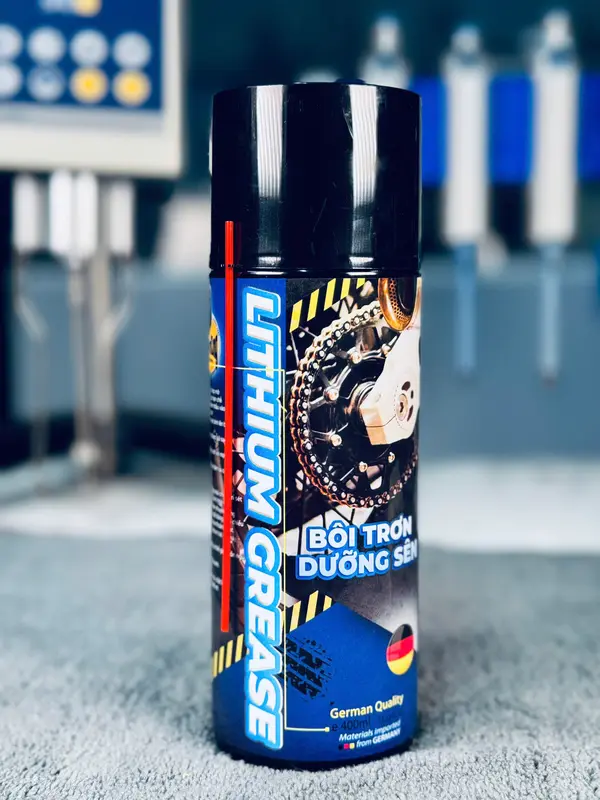 Dưỡng sên mỡ bò kéo tơ sợi xanh chống văng SPRAYKING chai dạng xịt 400ml(dung dịch bôi dưỡng sên xe) gốc mỡ bò lithium xanh 0