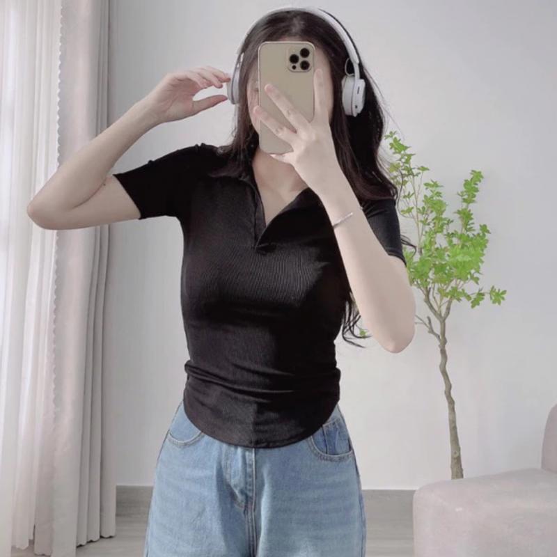 Product Introduction of XẢ KHO Áo 40-100Kg POLO BIGSIZE vạt bầu thun gân lạnh lụa Top Nữ thanh lý Women Đen 7