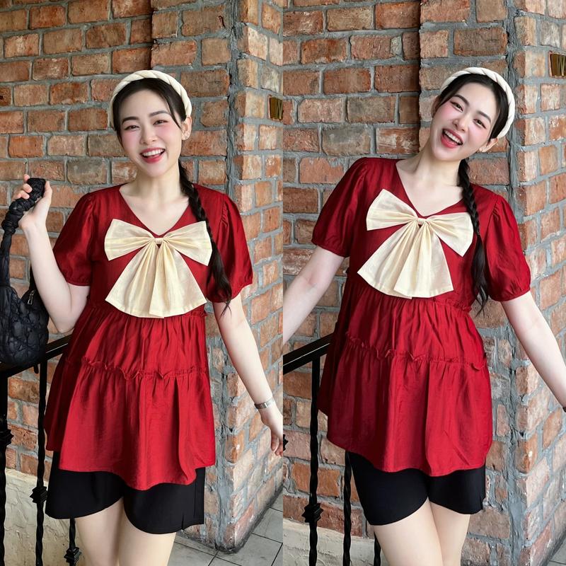  MUMMUM Áo bầu đũi mềm nhẹ mát nhún tầng viền ngoài xinh xắn dễ thương năng động LIlA Váy Bầu Đầm Bầu Sandal Voi 