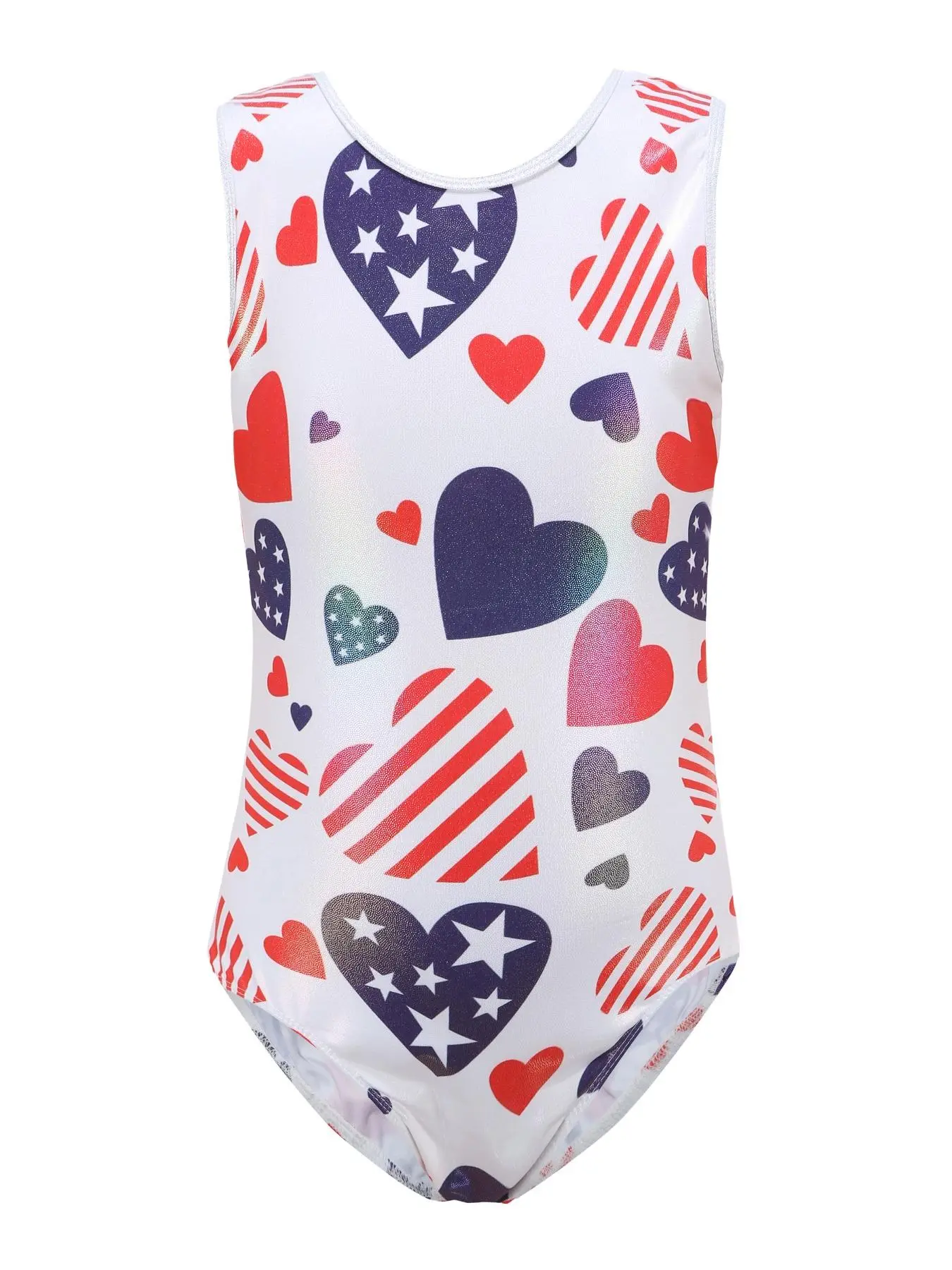 Girl's Heart Print One-Piece Bodysuit, Cute Sleeveless Bodysuit for Gymnastics Dance, Kids Clothes for All Seasons