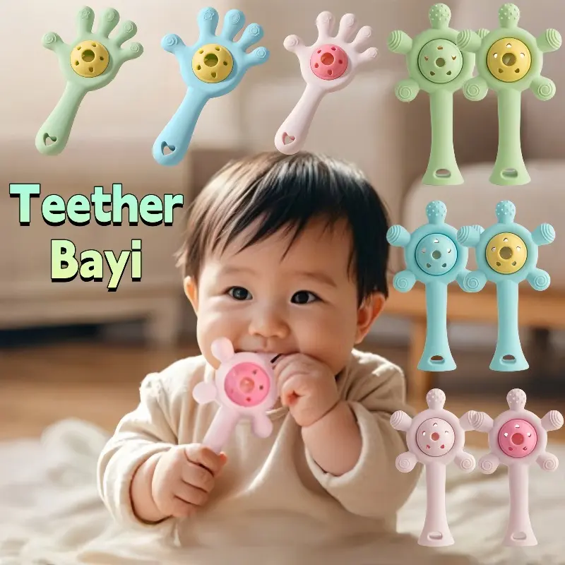 Teether  Bayi BPA Free Bahan Keamanan Silikon Kelas Makanan Mainan Gerinda Gigi Bayi