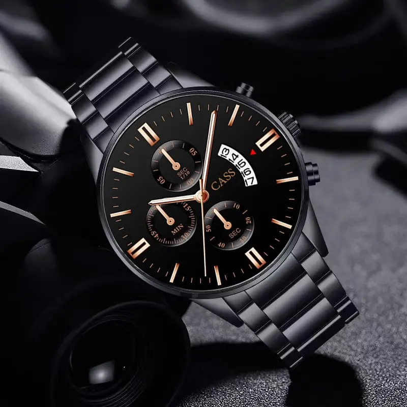 CASS JAM TANGAN PRIA TERBARU 2023 BAND BAJA KALENDER LEDAKAN BAND KUARSA WATCH MEN'S BUSINESS MEN'S WATCH THREE DIAL DIAL WATCH WATCH 3