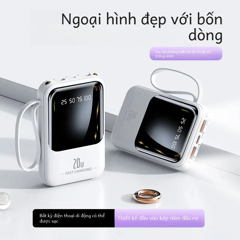 Sạc dự phòng có dây mini tích hợp 20000 mAh sạc dự phòng di động dung lượng lớn sạc nhanh-61 0