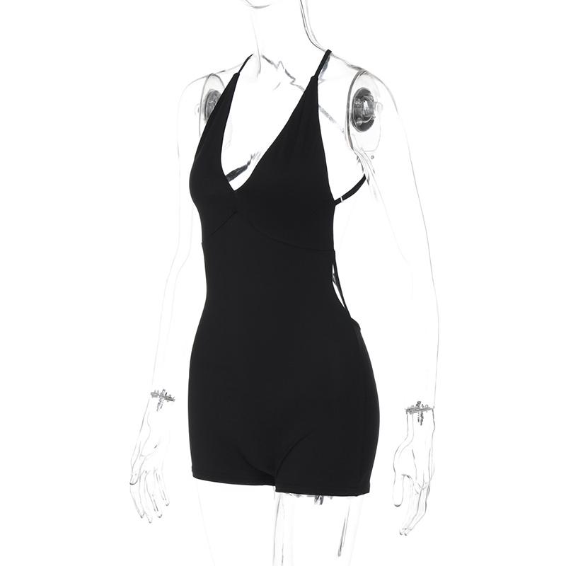 Product Introduction of Women's Summer Short Fitted Jumpsuit Solid Color Sleeveless Backless Deep V Neck Playsuit 31