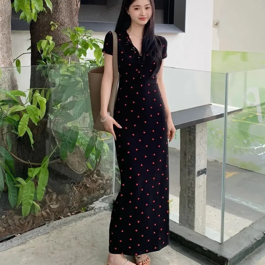 Váy cho phụ nữ, hình trái tim, kiểu nịnh mũi, dễ thương và gợi cảm, thích hợp cho kỳ nghỉ, phong cách cô gái nóng bỏng, mùa hè, giá cả phải chăng, sang trọng, kiểu Pháp Bodycon, váy dài, quần áo