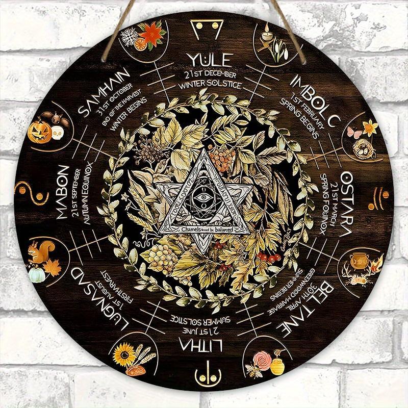 Product Introduction of Wooden Christmas Halloween Hanging Sign, 2D Relief Effect Artistic Wheel Year Wooden Wreath Sign, Hanging Decor for Yard Balcony Door 4