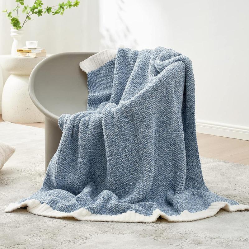 Product Introduction of Solid Color Throw Blanket, 1 Count Reversible Soft Knitted Blanket, Warm Cozy Knit Fuzzy Plush Lightweight Throws for Sofa, Bed, Camping, Picnic 11