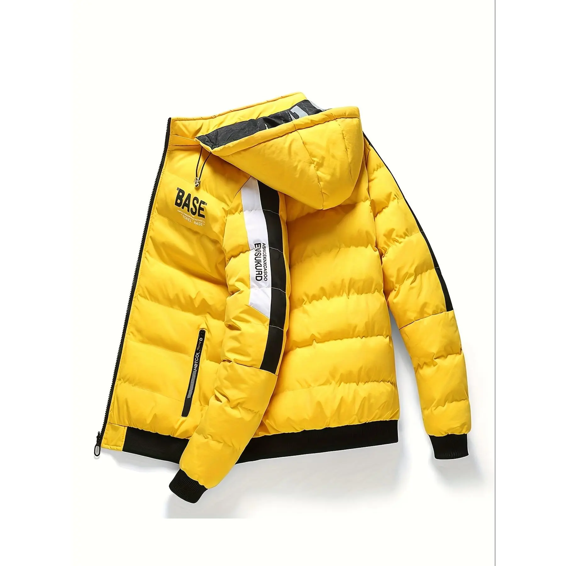 Men's Casual Printed Reversible Padded Coat, Chic Warm Hooded Jacket With Zipper Pockets For Fall Winter