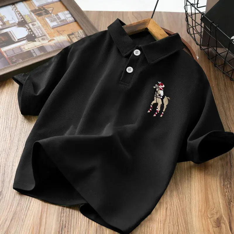 Kemeja-T Kapas Lelaki, Kemeja Polo Kacak, Lengan Pendek, Lapel, untuk Kanak-kanak Pertengahan dan Besar, Baju Atasan Baru Musim Panas, Pakaian Kanak-kanak, 2024
