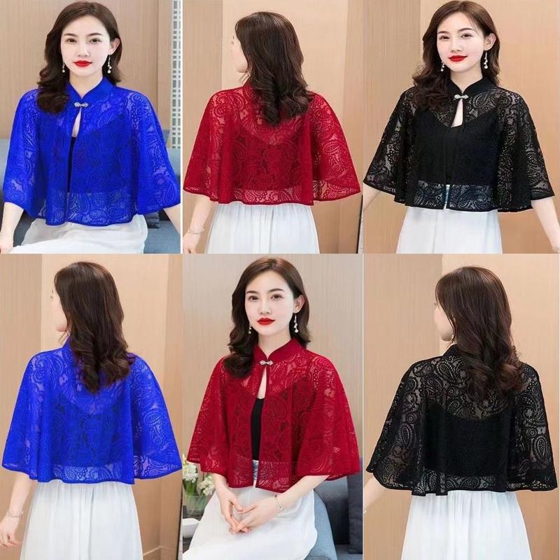 Áo Cardigan Thiết Kế Thanh Lịch Bảo Vệ Cột Sống Cổ Khăn Choàng Mùa Xuân Và Mùa Hè Có Ren Và Tay Áo Raglan Thích Hợp Cho Buổi Tối Và Dạ Hội Áo Choàng Áo Sơ Mi Điều Hòa Không Khí Dài Tay Cổ Áo Giả Lý Tưởng Cho Các Bữa Tiệc.