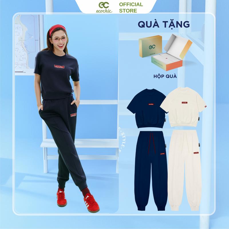 Set Bộ Ống Bo ECOCHIC FRERCE FRERCE WINK SET Áo Crop Quần Dài Cạp Cao Bo Gấu Logo Thêu Chất Liệu Cao Cấp Chính Hãng B150