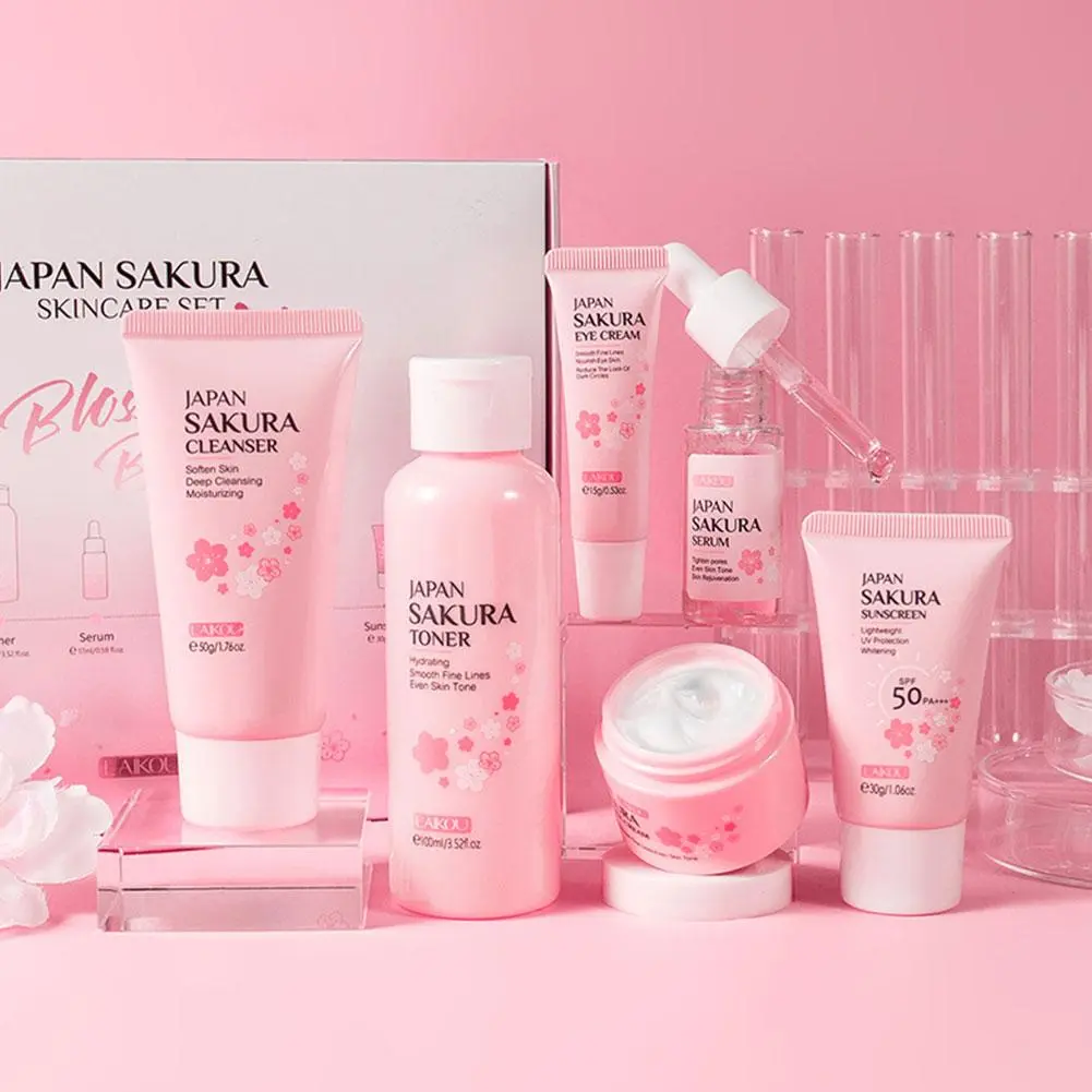Glowing Skin with 6pcs Japan Sakura Rejuvenating Cream Moisturizer Set Fades Blemishes for E7U5