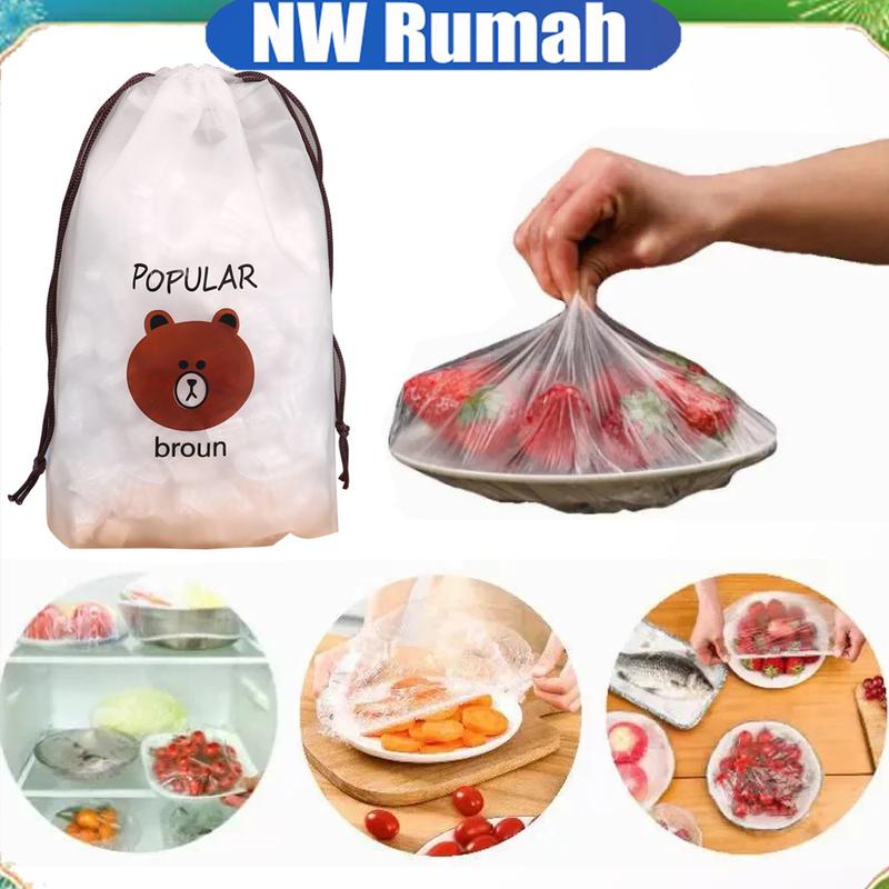 100 PCS stretchable Plastic Wrap Food Cover Food Leftovers Covers ...