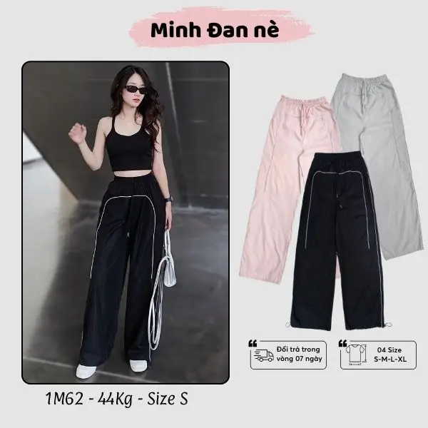 Quần Kaki Ống Rộng Line Phản Quang Hack Dáng MDQ05 Nữ Pants