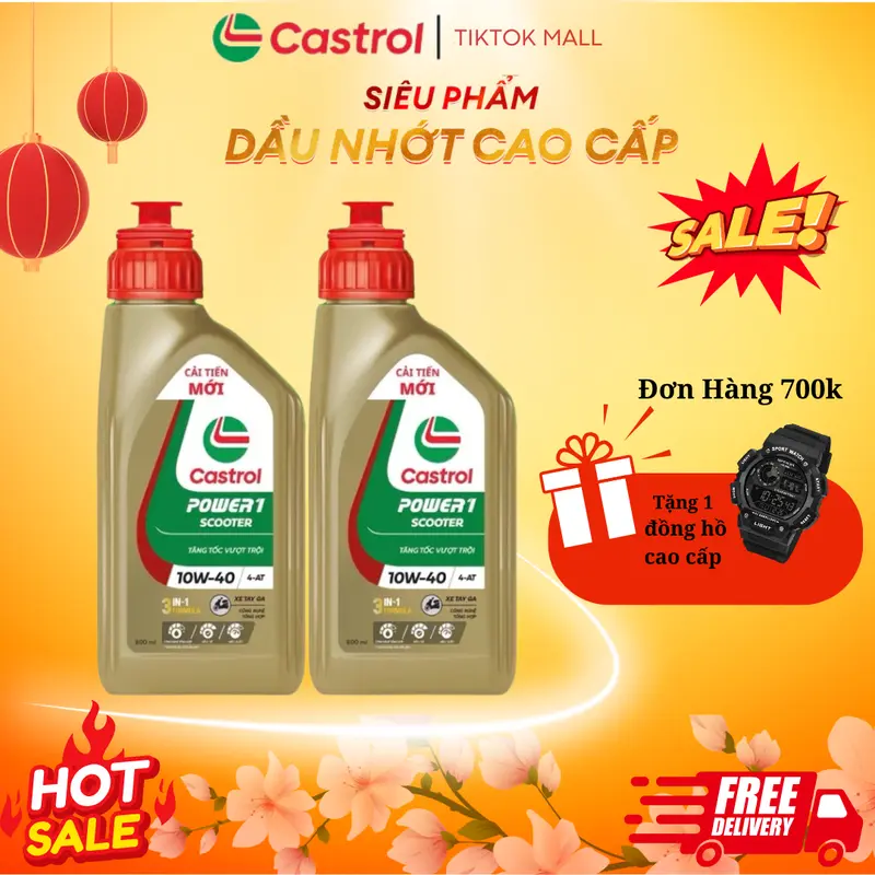 (combo 1 ga + 1 nhớt láp ) Dầu nhớt xe số Castrol POWER1 4T 10W-40 0.8L , 1L 6