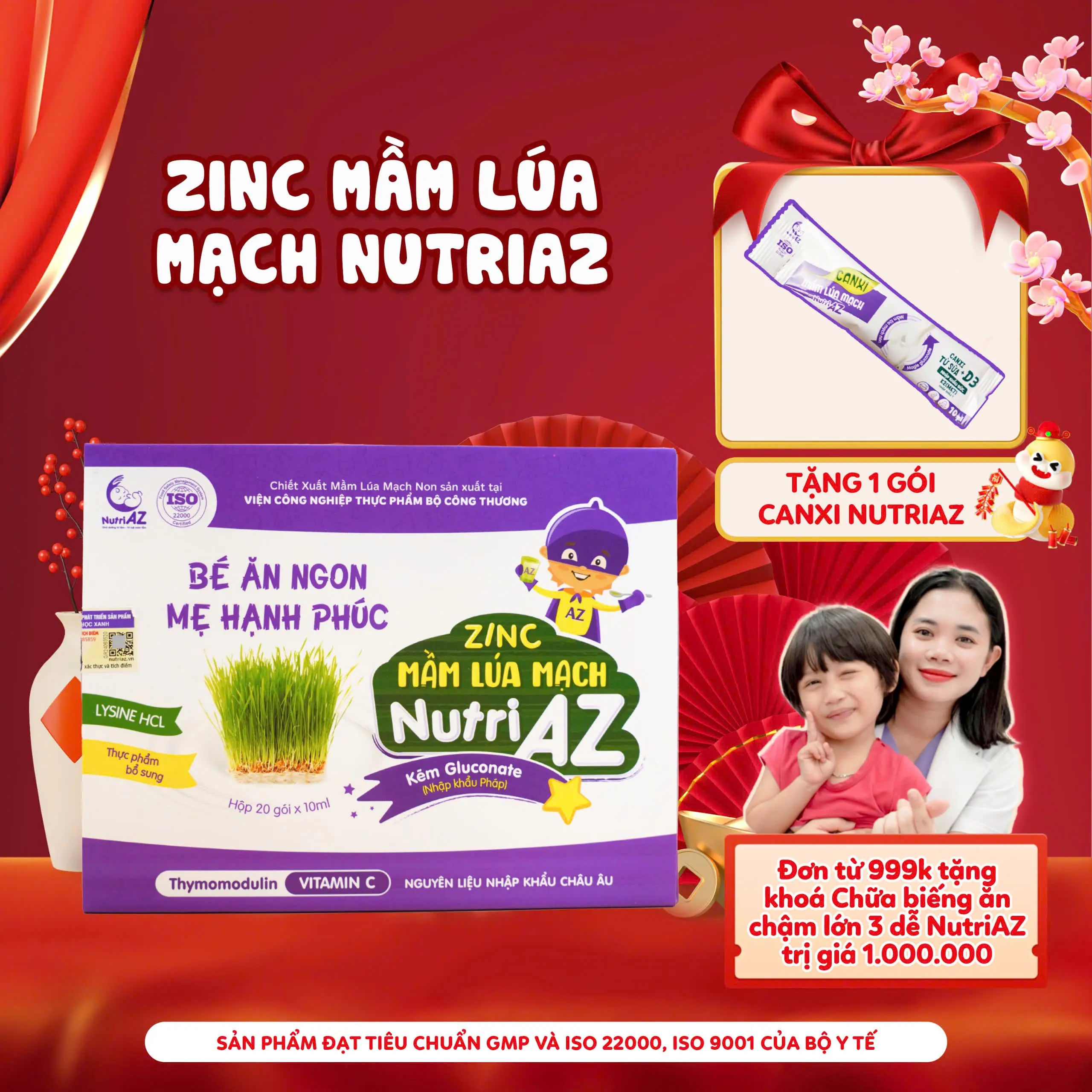 KẼM HỮU CƠ ZINC MẦM LÚA MẠCH NUTRIAZ HỖ TRỢ CẢI THIỆN BIẾNG ĂN Cho Bé Vitamin