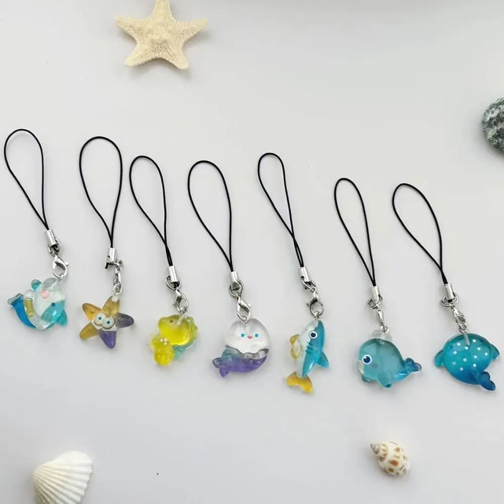 Dây điện thoại di động, dây buộc cá, móc chìa khóa, sao biển, dây treo, Xanh Biển , cá mập, sinh vật biển, dây chuyền điện thoại di động, đồ trang sức quà tặng