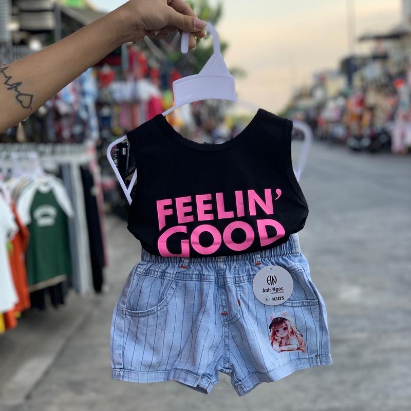 Sét bộ áo thun croptop phối với quần sooc jeans Bé gái hoạ tiết ngẫu nhiên quần jeans phối mẫu ngẫu nhiên Tee Baby Tee Women Cổ Tròn