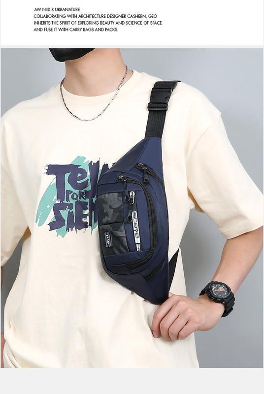 Product Introduction of Solid Color Men Chest Bag Outdoor Sports Waist Pack For Boys Multi Layered Design Crossbody Bags 3