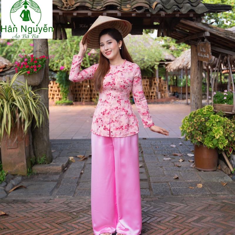 Hân Nguyễn Áo Bà Ba - B.A01 (ÁO LẺ) Áo Bà Ba Dây Kéo Hoa Gió Cổ Tròn tay dài Nữ Top Women Sơ Mi 8