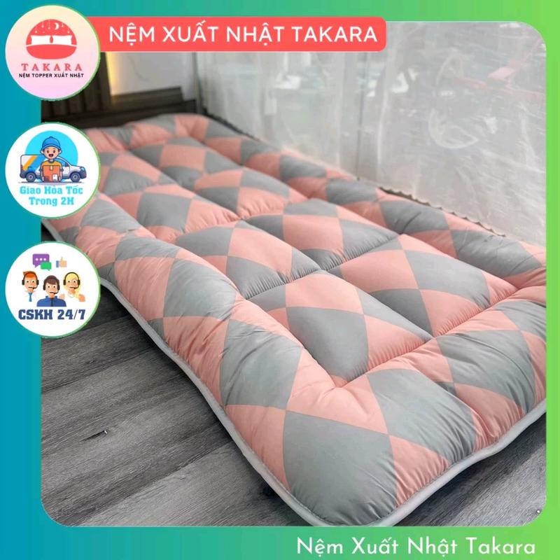 Nệm Topper TAKARA MẪU MỚI, đệm trải sàn bông dày 6cm êm ái, nệm topper giá rẻ, tấm bảo vệ nệm, nệm phòng trọ gấp gọn đủ size 1m, 1m2, 1m4, 1m6, 1m8x2m đủ màu thân thiện da nem  van phong