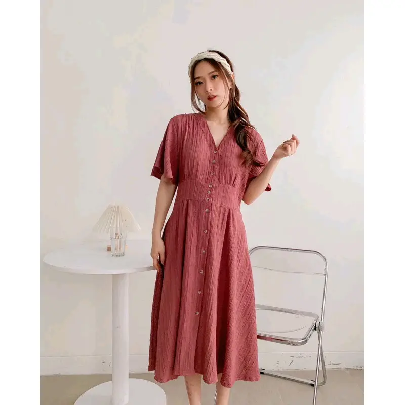 Clarissa Dress | Casual Midi Dress Wanita | Baju Wanita Dress Korea | Midi Dress Natal 1