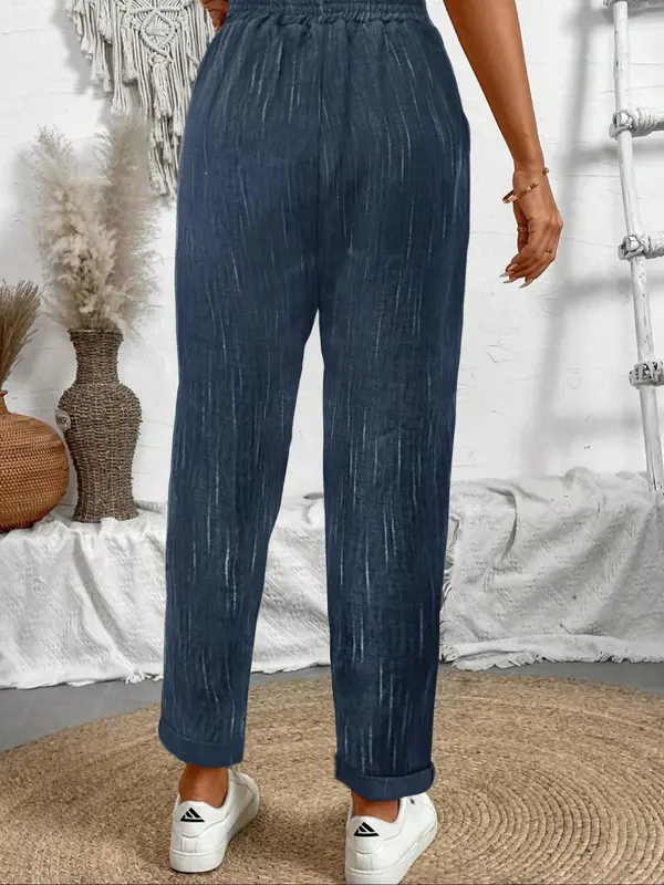 Women's Plain Pocket Drawstring Waist Straight Leg Pants, Casual Comfy Trousers for Everyday Wear, Fashion Ladies Bottoms for All Seasons, Womenswear 6