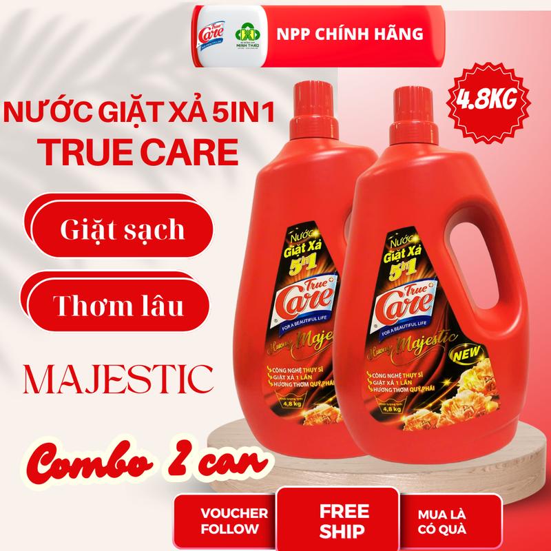  Combo 2 chai màu đỏ 4.8kg Nước giặt xả 5in1 True care - Sản phẩm chăm sóc quần áo chuyên nghiệp 