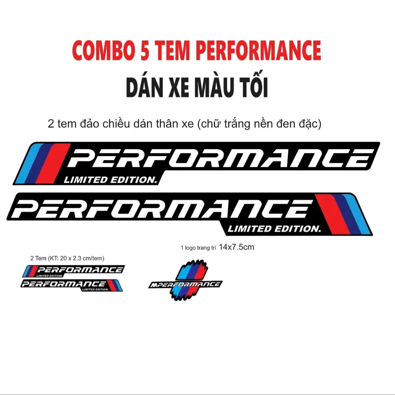 Bộ Combo 5 tem performance dán cánh cửa xe và gương chiếu hậu ô tô... decal ô tô ngoài trời, kháng nước, không ố vàng Nhãn Dán 3
