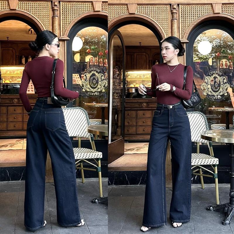 YURI JEANS -Mã48 VẢI QC-CAO CẤP Quần Jean Nữ Ống RỘNG Màu Xanh Đen ỐNG 27CM Women Pants Mã48
