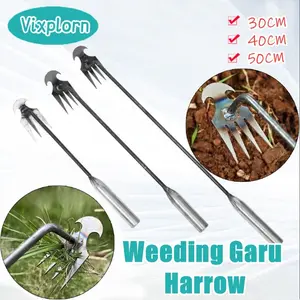 Vixplorn Alat Pencabut Rumput Liar Stainless 50CM / Garden Cangkul 6/11 Gigi Anti Karat / Alat Berkebun Lahan Basah