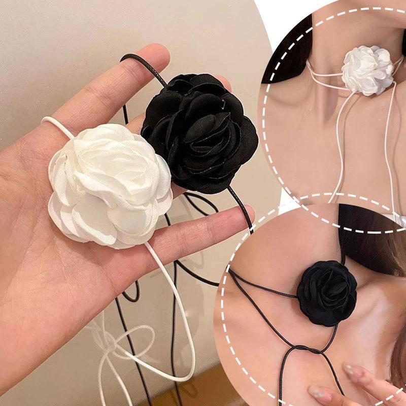 Vòng Cổ Ren Choker Hoa Hồng, Thiết Kế Hoa Trắng Và Đen Thanh Lịch, Dành Cho Nữ, Cổ Áo Tinh Tế Dây Chuyền Xương Đòn Hoa Trà, Chất Lượng Cao Cấp
