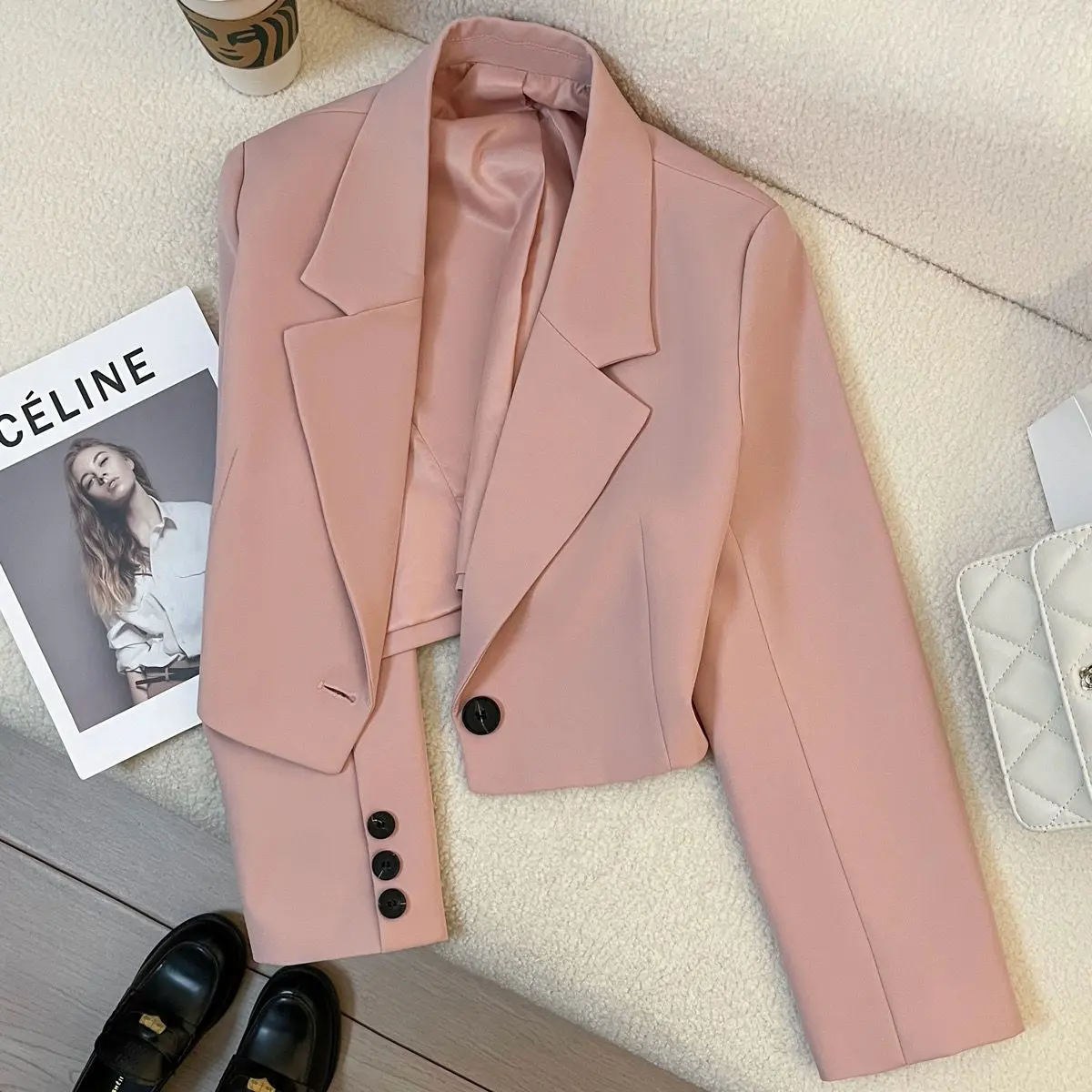 Áo Khoác Vest, Màu Đen, Dành Cho Nữ, Siêu Ngắn, Hàng Mới Về Mùa Xuân Và Mùa Thu 2023, Dễ Phối Đồ, Thời Trang, Bó Sát, Thích Hợp Cho Học Sinh, Phong Cách Người Nổi Tiếng Trên Internet, Bộ Đồ Hợp Xu hướng Top Jacket Women