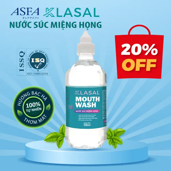 Nước Muối Súc Miệng ASFA KLASAL Hương Bạc Hà Thơm Mát 500ml Nước Súc Miệng