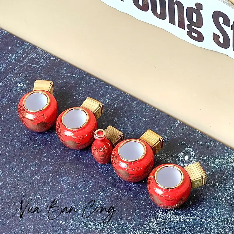 Cóng sứ chim khuyên đỏ dát vàng - Bát Tràng - viền kim, men trắng (Cóng chim decal) 6