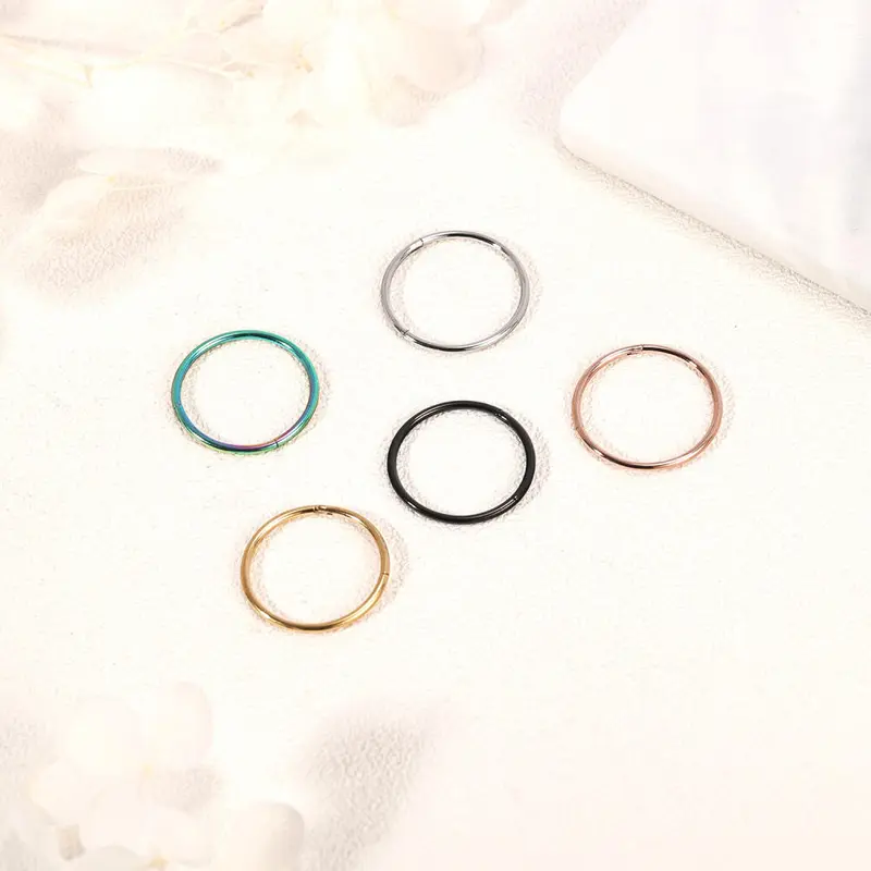 1 PC Stainless Steel Nose Ring Colorful Nostril Piercing Circle Septum Ring 16/18/20G Nose Clicker Simple Body Piercing 3