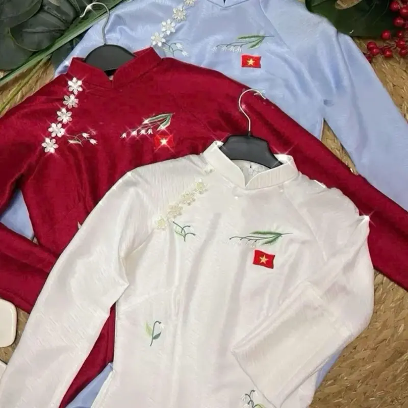 ÁO DÀI LỤA VÂN GỖ 3 màu siêu đẹp
