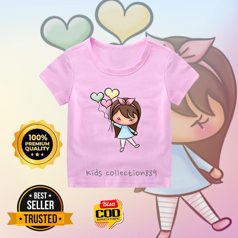 Kaos anak perempuan/ atasan anak perempuan gambar Cwek pita Balon03 0