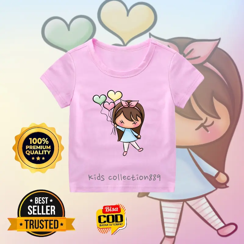 Kaos anak perempuan/ atasan anak perempuan gambar Cwek pita Balon03 0