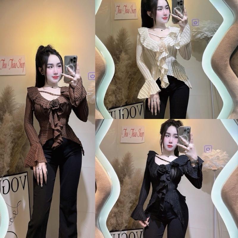 ÁO THUN TAY DÀI CHẠY BÈO THÊU HOA TAY LOE 40-55ký tuỳ theo chiều cao