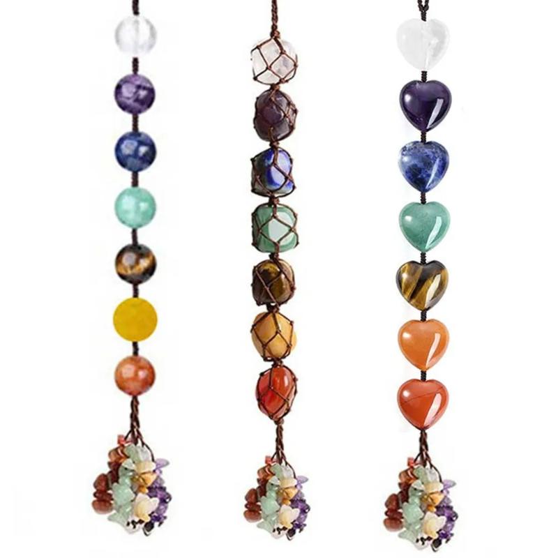 Product Introduction of Natural Crystal Tumbled Stone 7 Chakras Tassels Hanging Ornament Handmade Crafts Home Car Decor for Good Luck Yoga Meditation 8