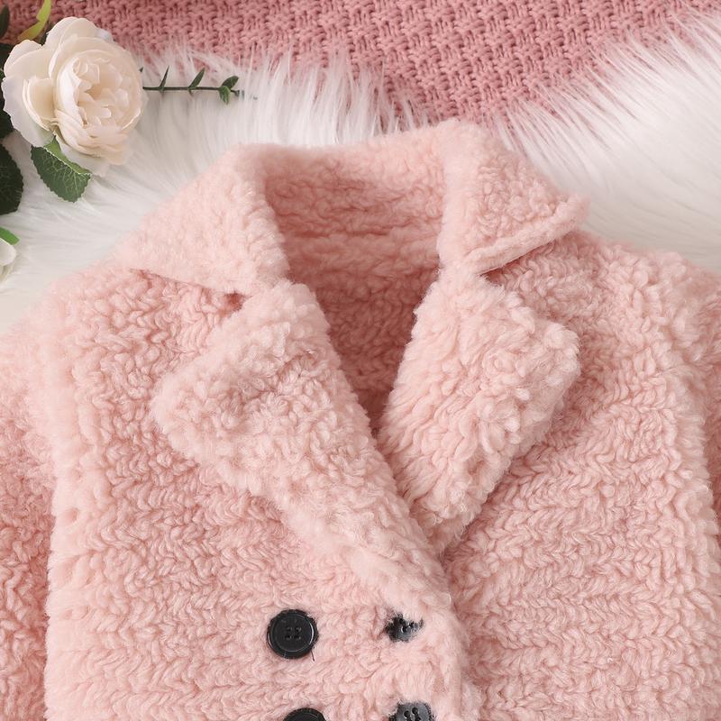 Product Introduction of Kids Girls Winter Coat, Solid Color Long Sleeve Lapel Plush Jacket Double Breasted A-Line Outwear 41