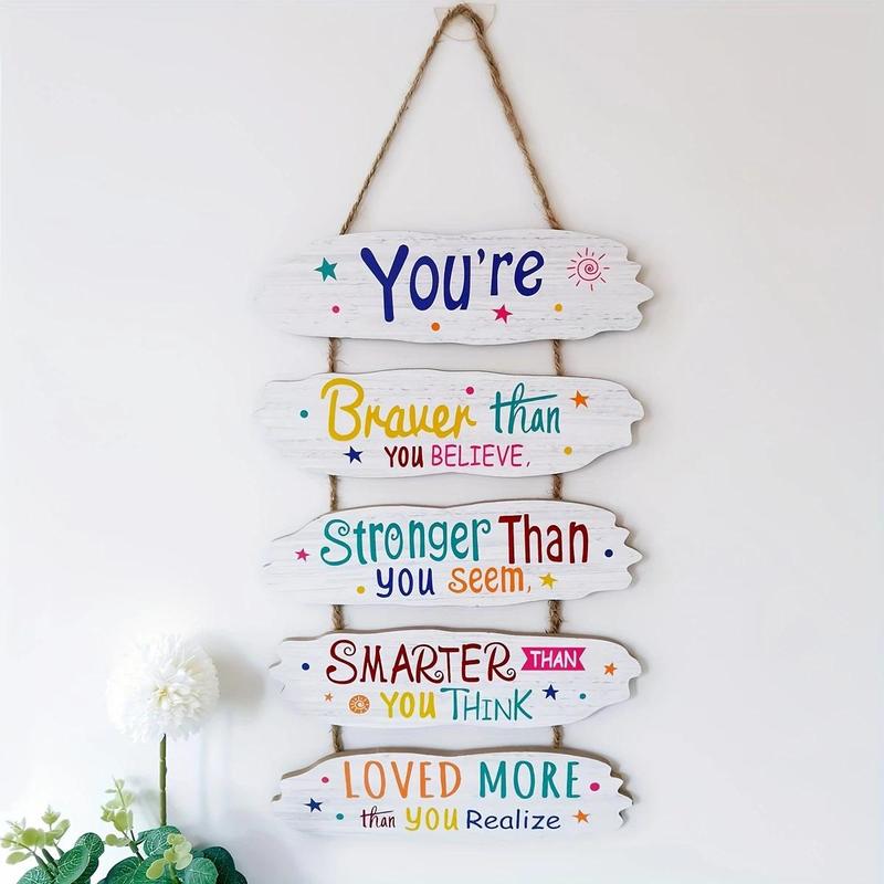 Wooden Hanging Sign, 1 Count Colorful Letter Pattern Hanging Sign, Encouragement Hanging Decoration, Home Decor for Living Room Bedroom, Hangable 0