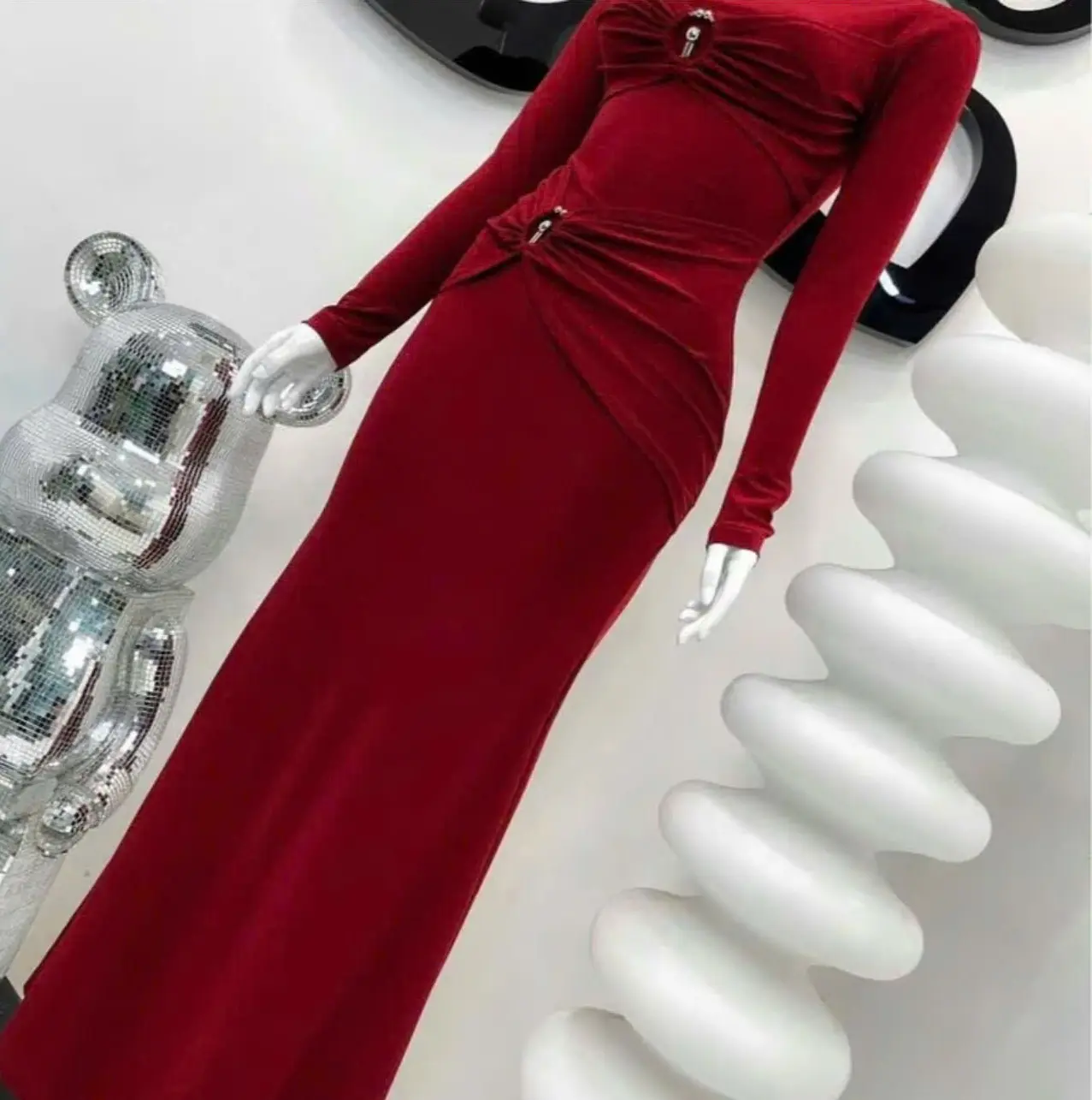 Đầm Ôm Body Tay dài đính khoen - Hình Thực, đầm dự tiệc - Thun QC dày đẹp Maxi Dress Woman