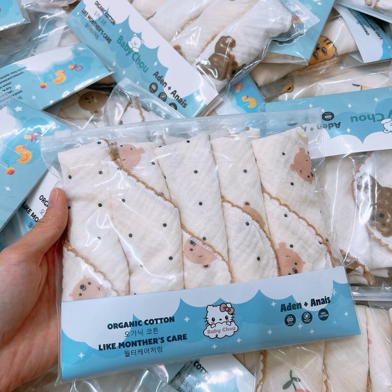 [set 5c] Khăn sữa cotton organic 4 lớp Baby Chou  mềm mịn cho trẻ sơ sinh